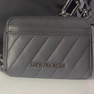 Michael Kors Medium Quilted Zip Around Card Case Plush Leather Heather Gray